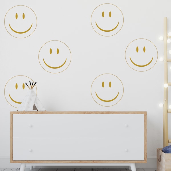 Smiley Face Wall Decal, Smile Vinyl Wall Sticker, Kids Happy Decal, Nursery Decor,   6 pc set nm180