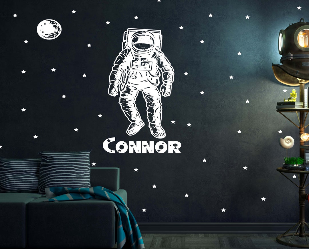 Custom Name Space Man Wall Decal, Astronaut Outer Space Decor for Boy ...