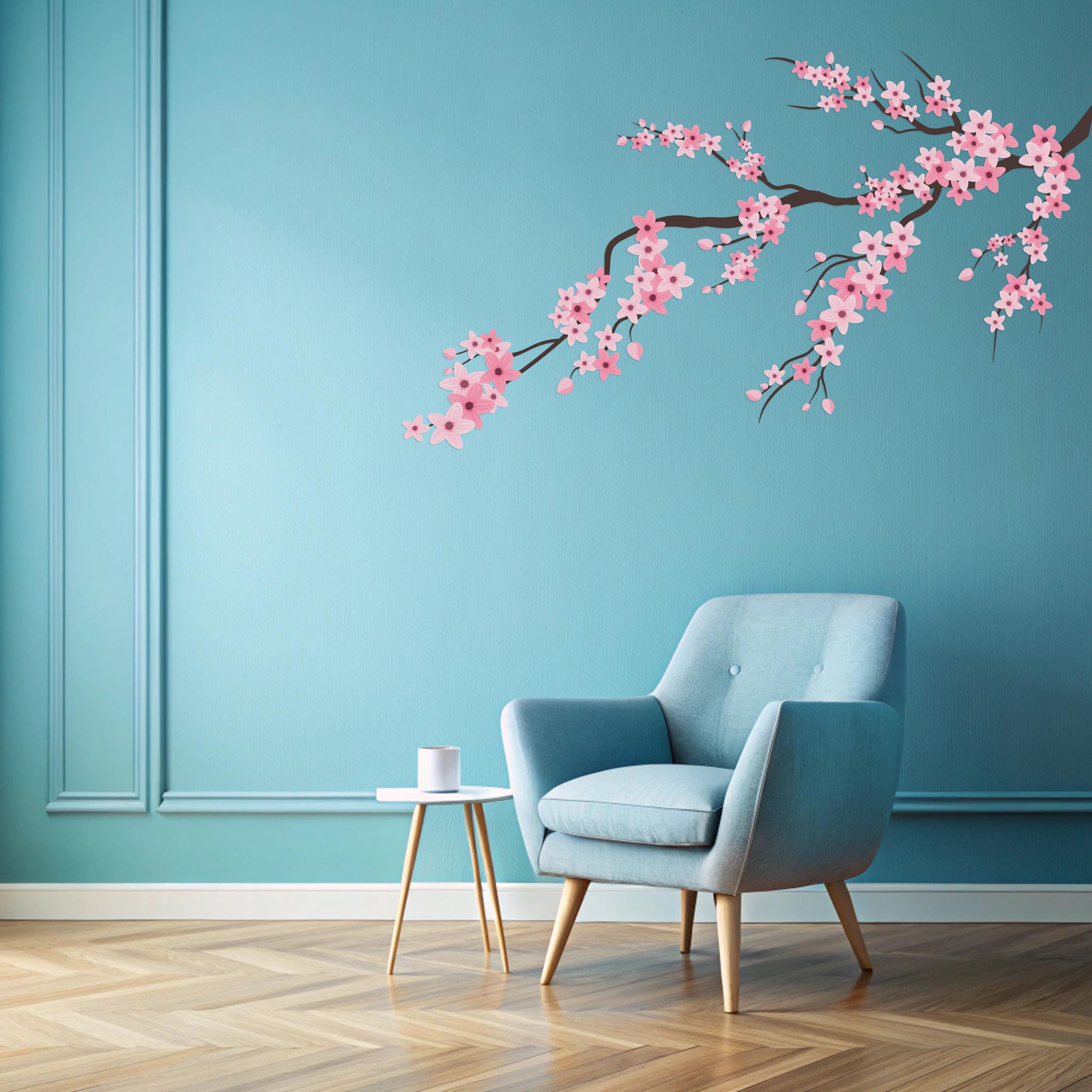 Cherry Blossom Branch Wall Decal – Large 26x54 Inch Vinyl Floral Sticker for Home, Bedroom, Nursery, or Office Decor se266