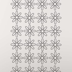 May include: A sheet of 24 black and white daisy outlines, each measuring 5 inches by 5 inches.  24 Daisies, 5"X5" inch each.