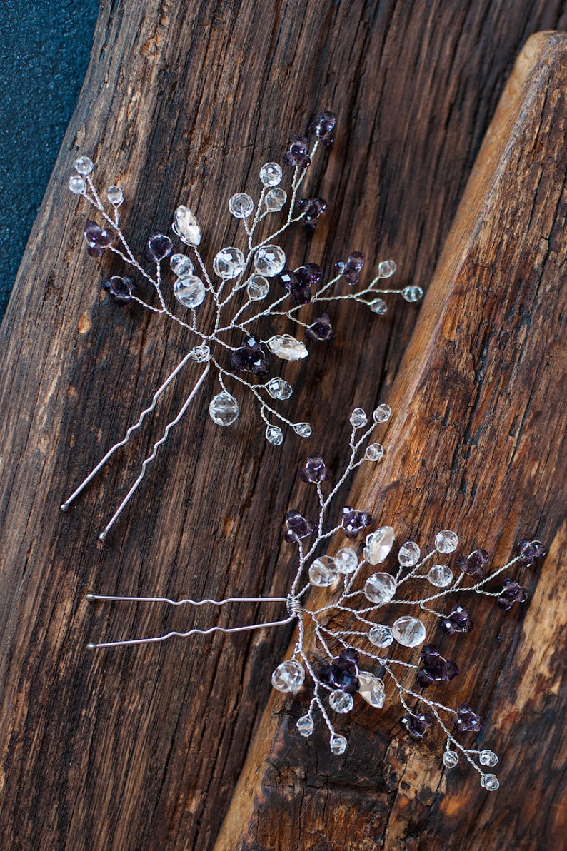 Amethyst bridal hair pin Purple wedding hair piece Violet Etsy
