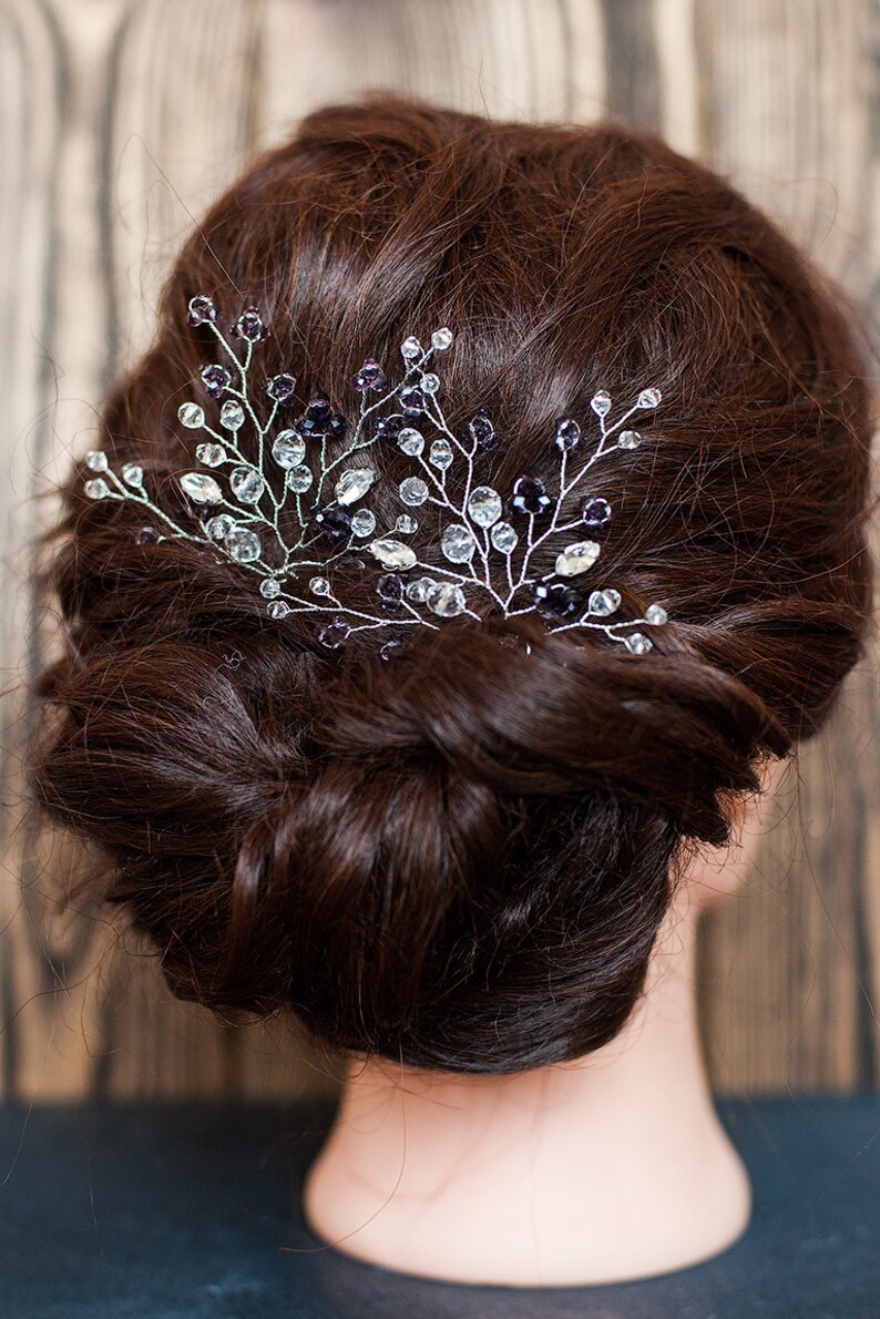 Amethyst bridal hair pin Purple wedding hair piece Violet Etsy