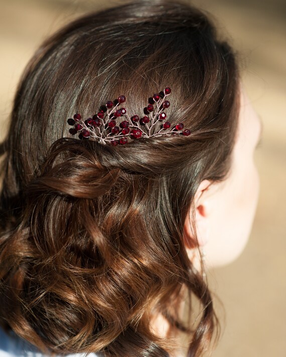 Red Hair Pin Maroon Beaded Hairpiece Burgundy Hair Clip Ruby Etsy