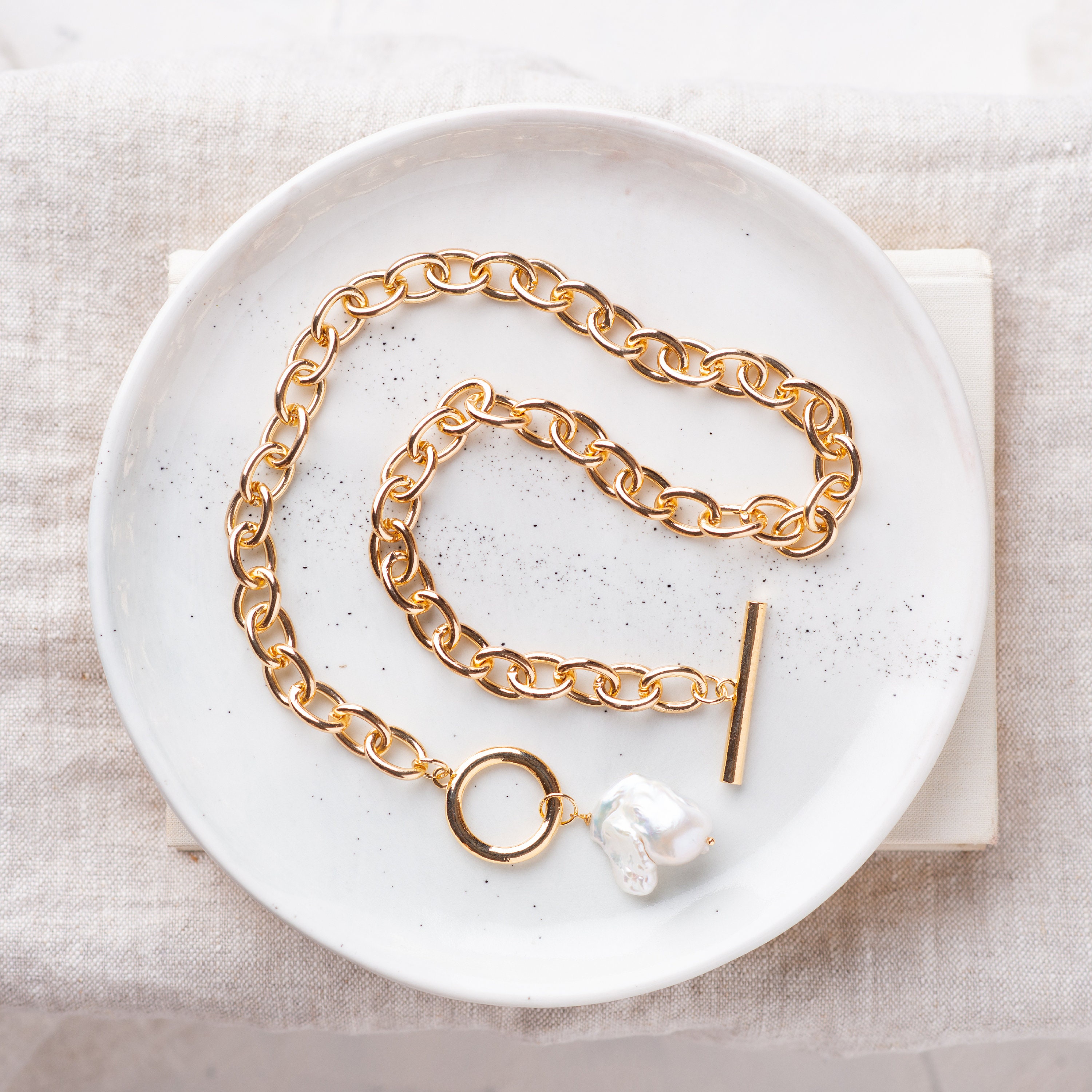 GoldLinkKette Kette mit großen barocken Perle Anhänger Etsy