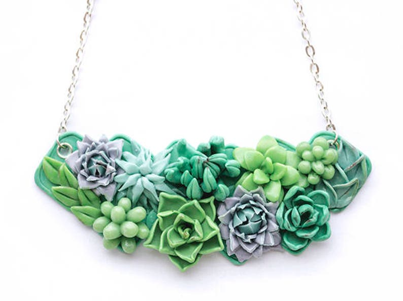 Succulent necklace Flower Necklace Cacti Cactus Green | Etsy