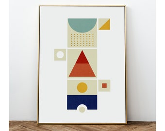 Abstract Minimalist Totem geometric print wall art, Bright colours nordic and Modern Scandinavian decor, Graphic design lovers new home gift