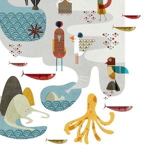 Animals Island Map Illustration Poster for Kids Room Decor - Etsy