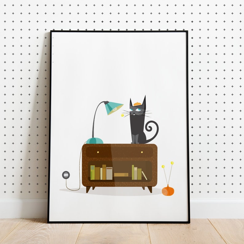 Mid century modern cat Mid century modern furniture print Etsy
