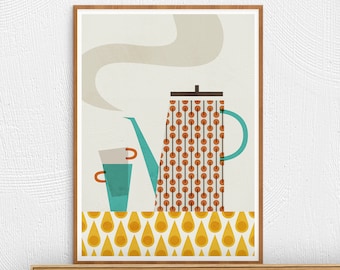 Retro Teapot Print: Mid-Century Modern Scandi Kitchen Decor