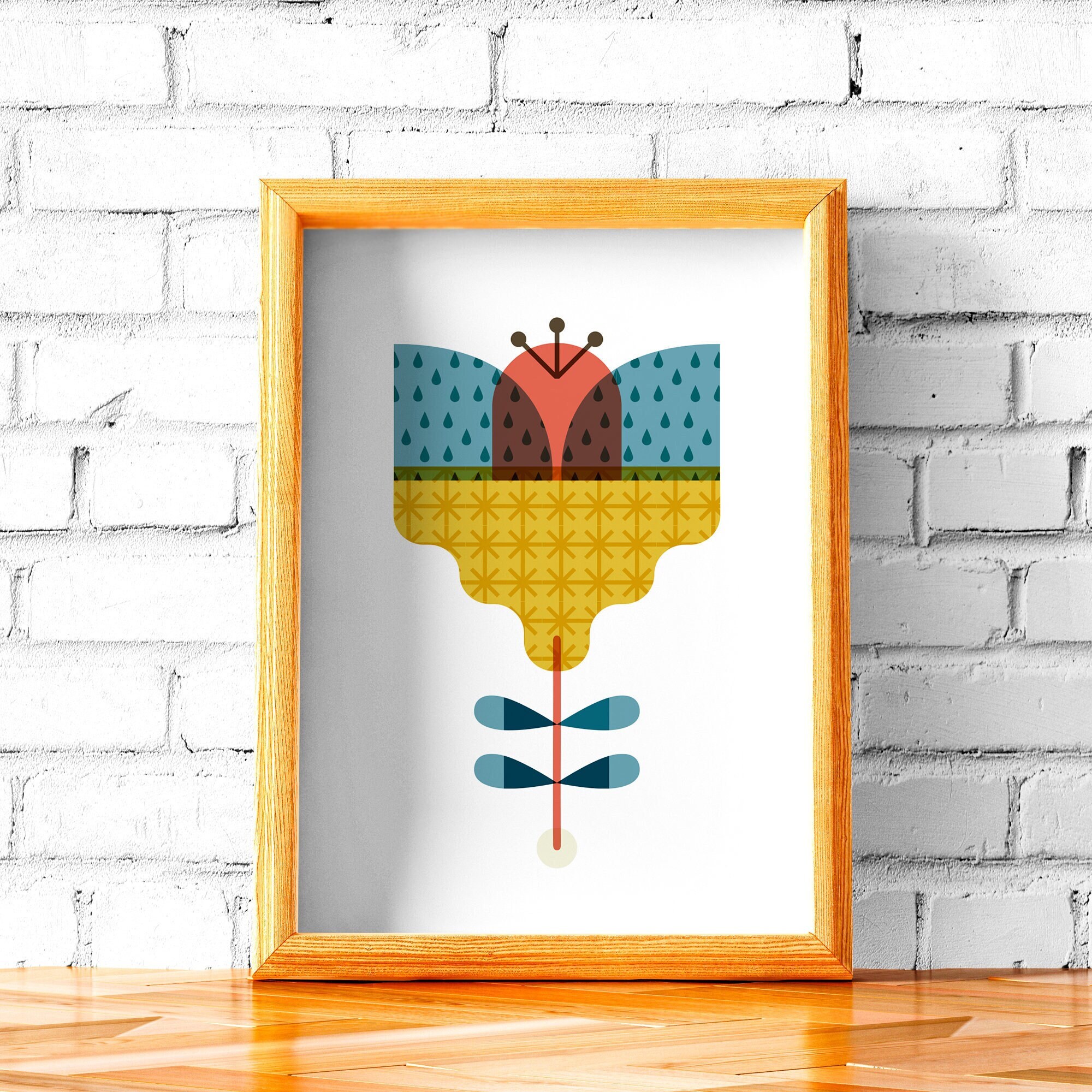 Colourful Scandinavian Flower Wall Art for Mid Century Decor - Etsy