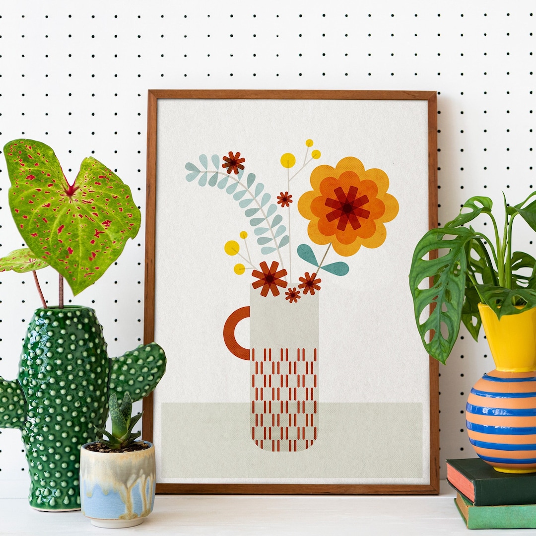 Mid Century Modern Flower Bouquet Wall Art, Scandinavian Floral and ...