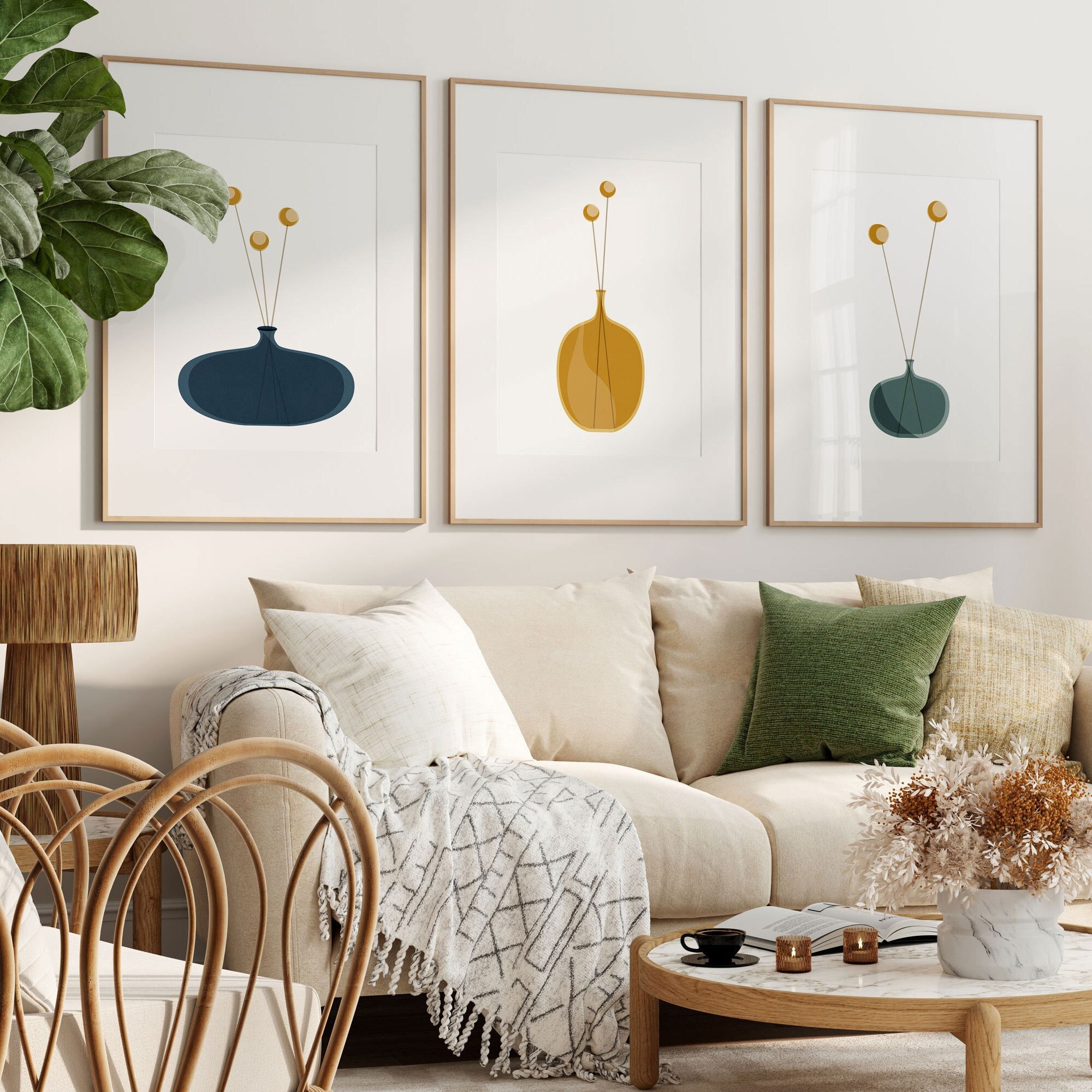 【 L出品 】 50×40cm size art Mid-century Modern Flower Print Set: Nordic Home Decor - Etsy