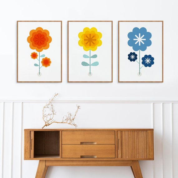 Retro Floral Wall Art Minimalist Nordic Style - Etsy