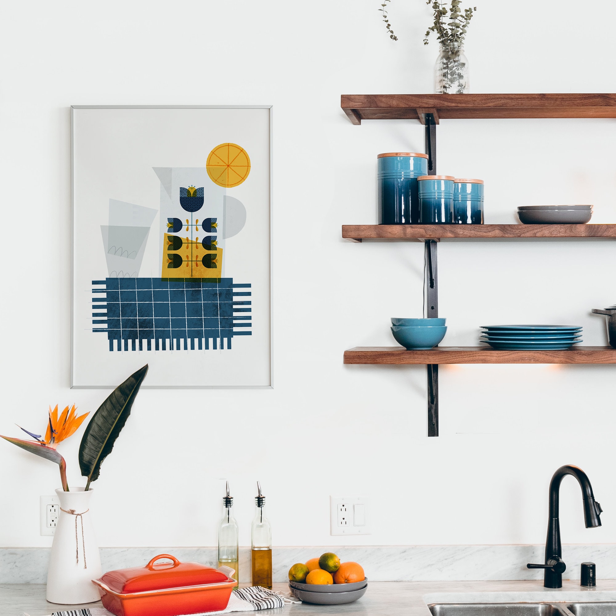 Scandinavian Folk Art Kitchen Print Retro Floral Kitchen Art Etsy