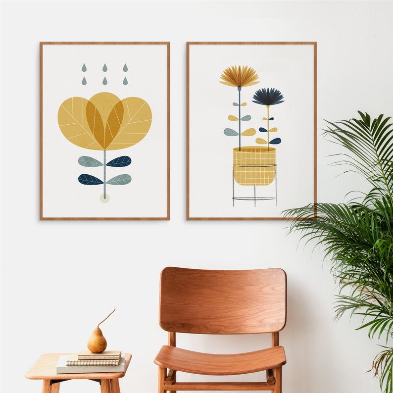 Duo de Toiles Mid Century Green – Art mural moderne sur