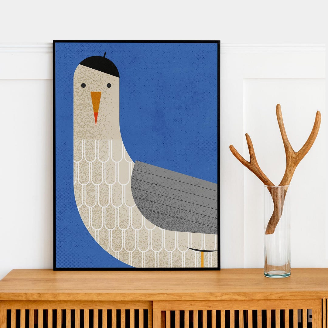 Seagull Wall Art Print | Coastal Minimalist Decor | Geometric Seabird ...