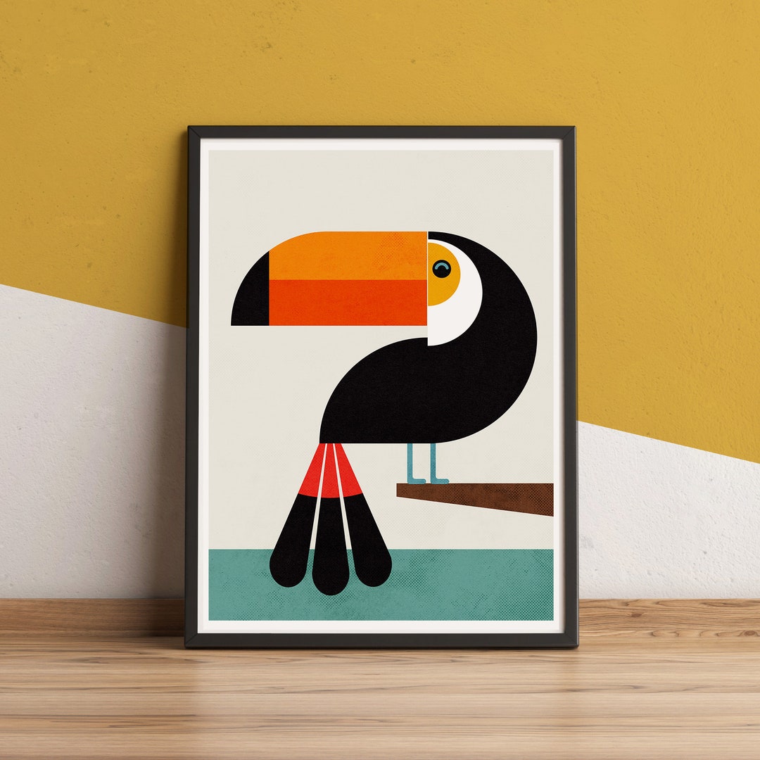 Toucan Mid Century Modern Wall Art, Stylised Bird Geometric, Tropical