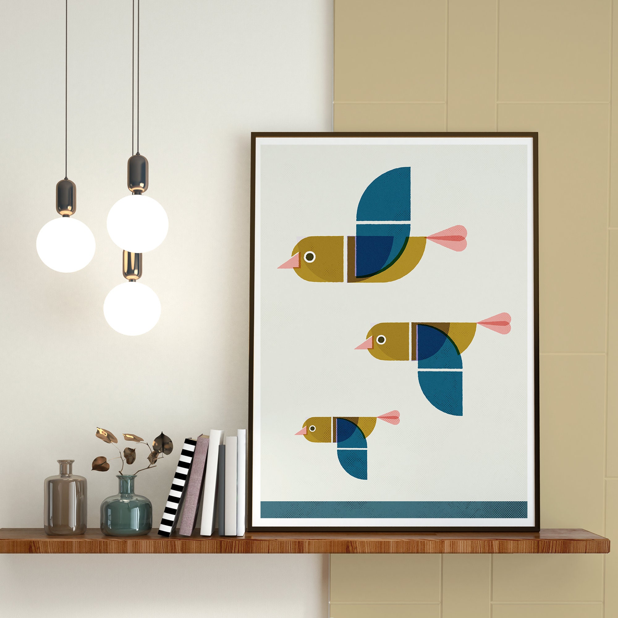 Geometric Flying Birds Wall Art Print Mid Century Modern Flat - Etsy