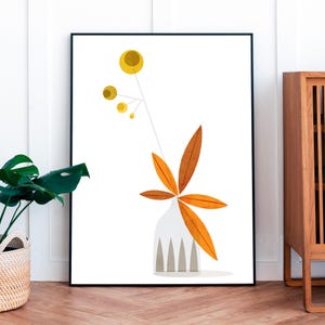 Scandinavian Geometric Vase Print, Mid Century Modern Flower Wall Art, Bold Abstract Botanical Decor, Nordic Home Poster