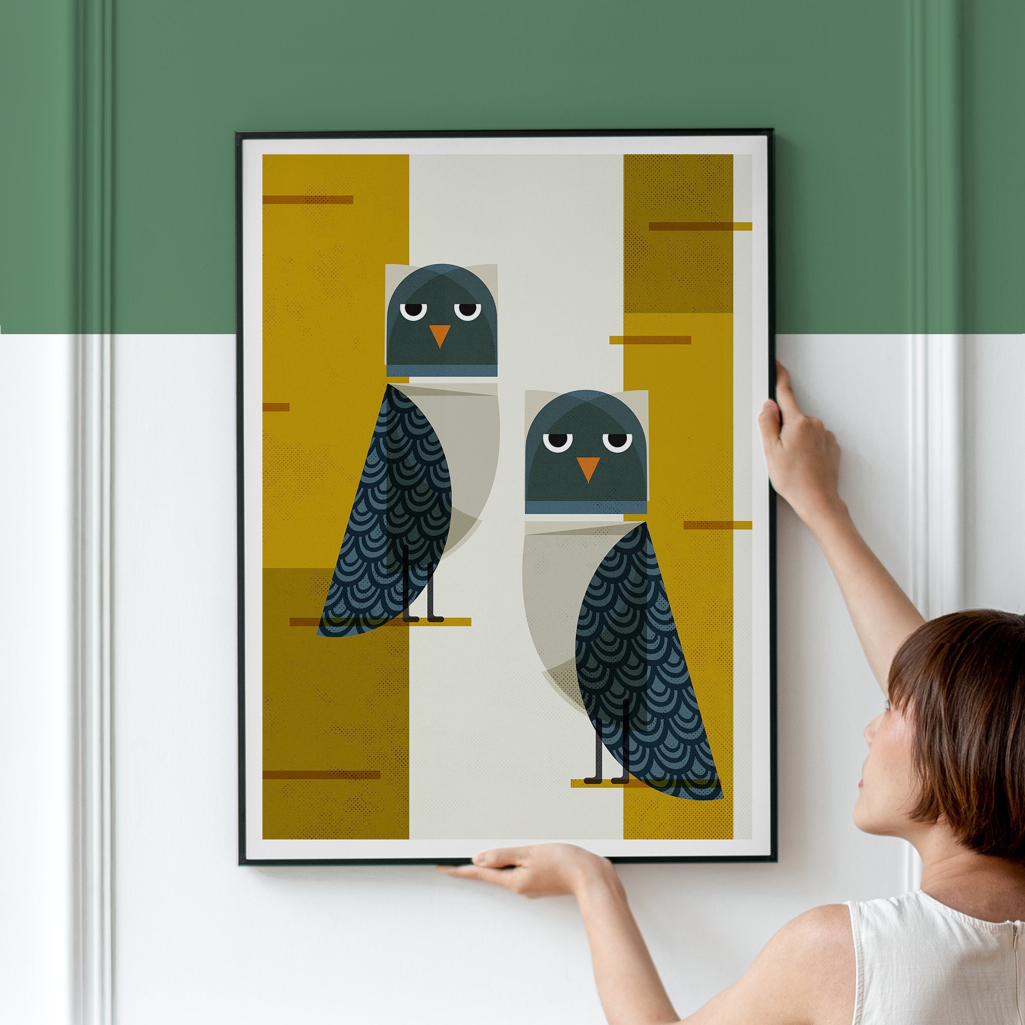 Owls in a Tree Print Mid Century Modern Birds Forest Animals - Etsy