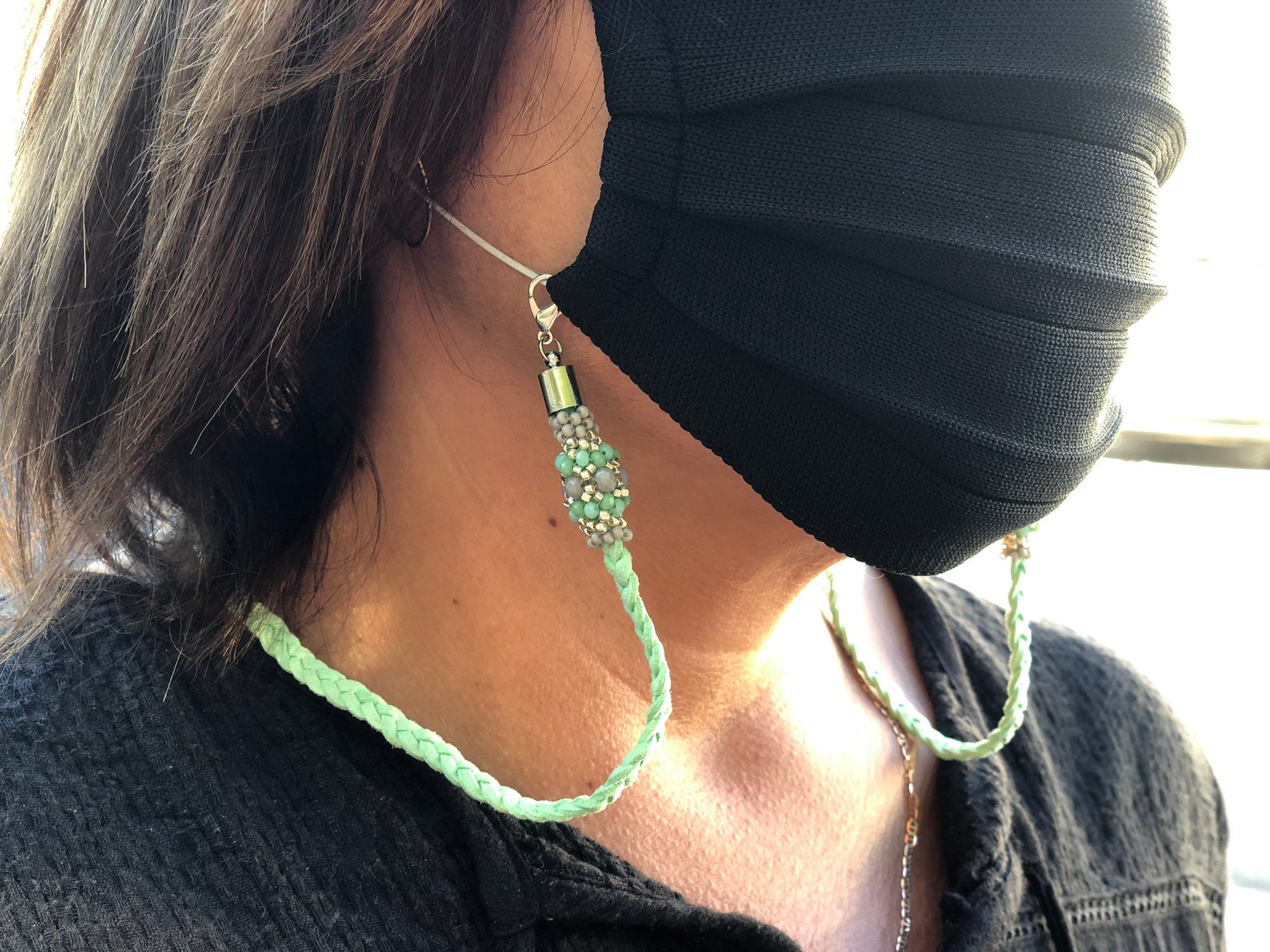 Beaded mask strap mint mask holder necklace face mask Etsy