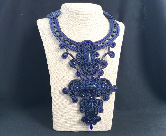 Goldstone and Silver Navy Blue Necklace Handmade gift- Casual or Formal One of a Kind for Her birthday