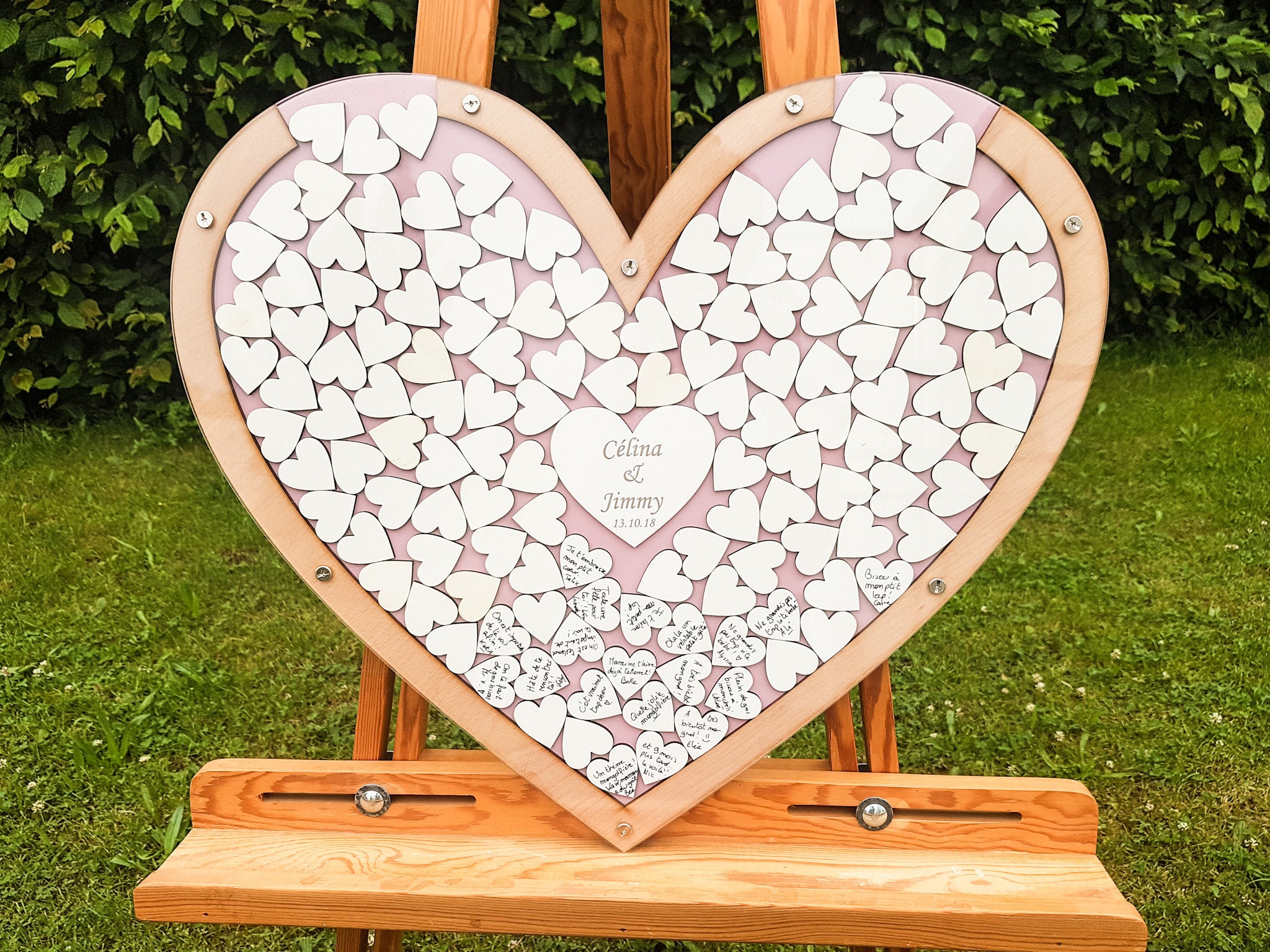Livre d'or de mariage créatif avec 80 cœurs vierges, cadre en bois, boîte  de dépôt