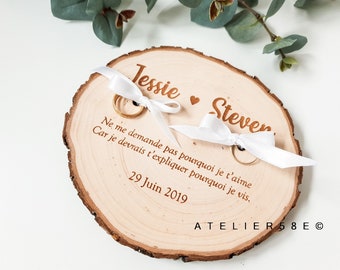 Personalized wedding ring holder wood slices with engraving