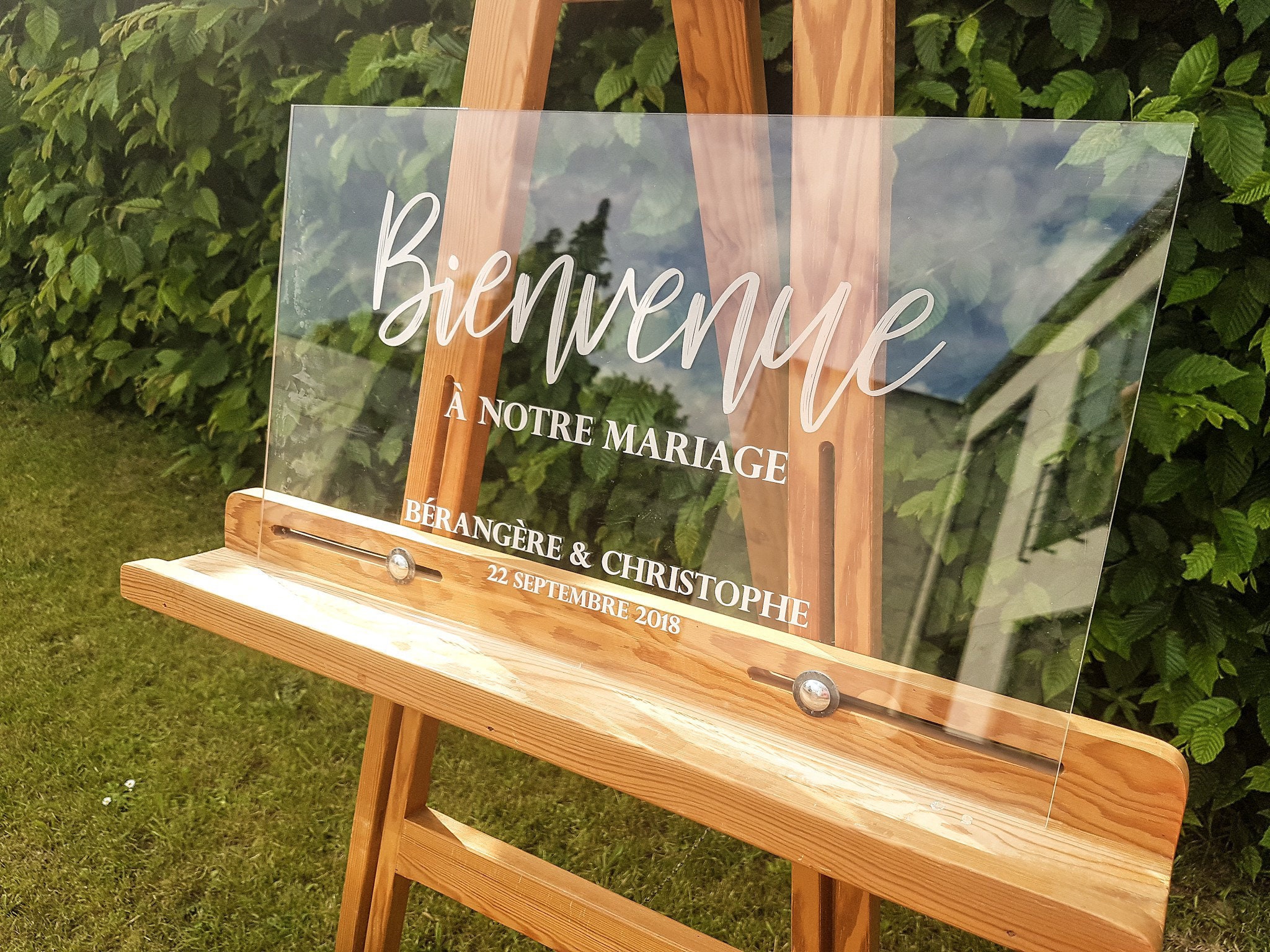 Pancarte transparente en acrylique plexiglas panneau bienvenue à notre  mariage texte personnalisable avec prénoms des mariés et date -  France