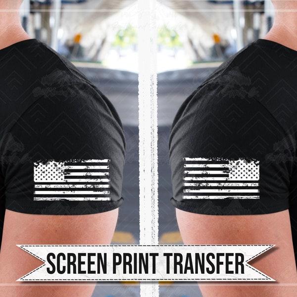 American Flag Pocket Transfer; Screen Print Transfer; Pocket Size Screen Print Transfer; Sleeve Screen Print Transfer; DTF; Sleeve;
