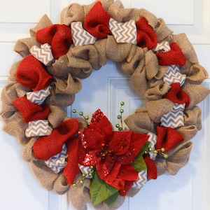 Poinsettia Burlap Wreath Winter Burlap Wreath Poinsettia Wreath Christmas Burlap Wreath with Gold Poinsettia and Gold and White Berries