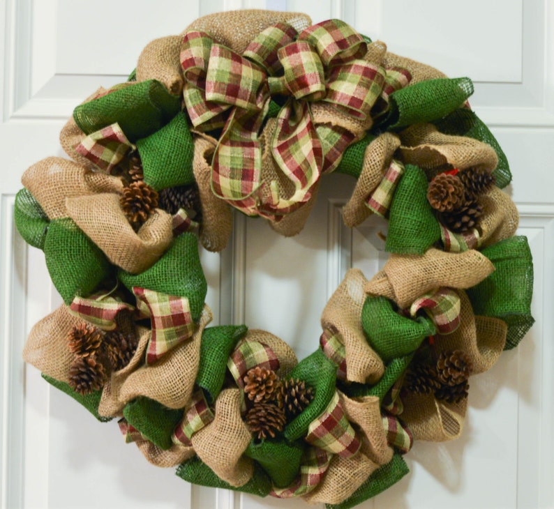 Winter Burlap Wreath With Pinecones Pinecone Burlap Wreath Etsy
