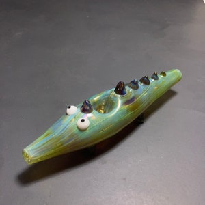 Mystery Adventurine Glass Crocodile pipe, Glass alligator Pipe - Animal Pipe