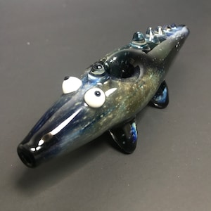 Space Galaxy Fumed Glass Crocodile pipe, Glass alligator Pipe - Animal Pipe