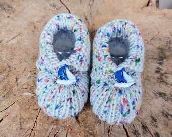 Cute baby booties -sail boat approx 0-3 months baby booties baby shoes knitted shoes gift birth christening souvenir baby party