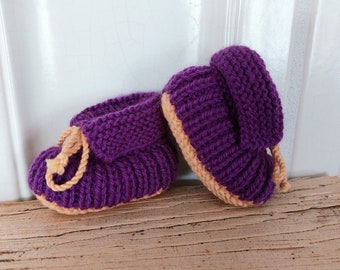 Purple baby shoes for babies 0-3 mo. with cord knitted shoes girls shoes booties knitted shoes gift for birth baby shower christening gift