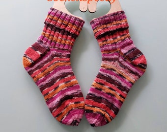 knitted socks (38/39) woollen socks/women's socks/knitted socks/boot socks/thick socks/striped socks/warm - NEW and handknitted