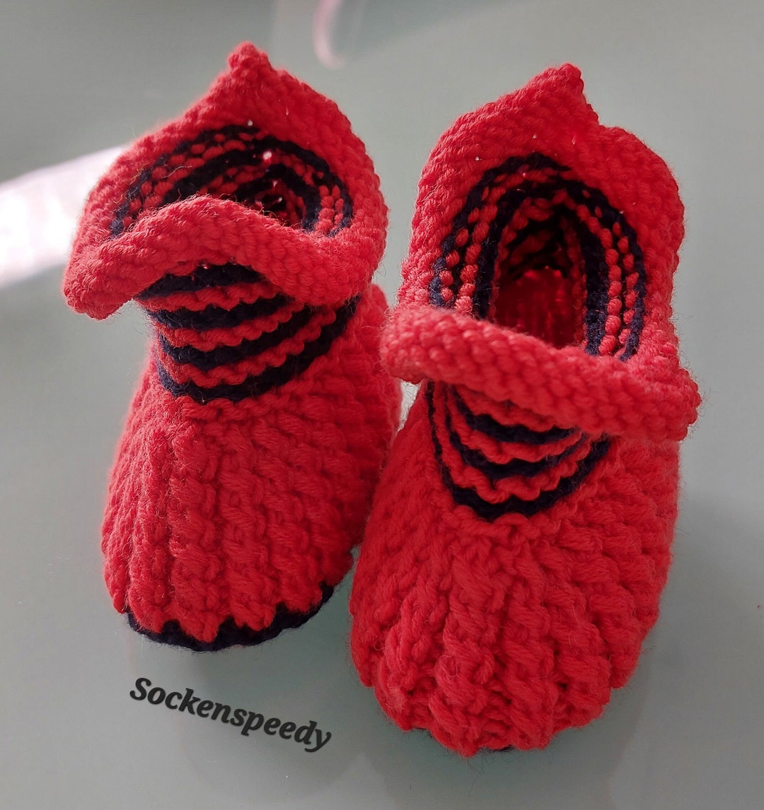 Knitted Baby Shoes 03 Months RED/BLUE Cable Pattern Ruffles Etsy UK