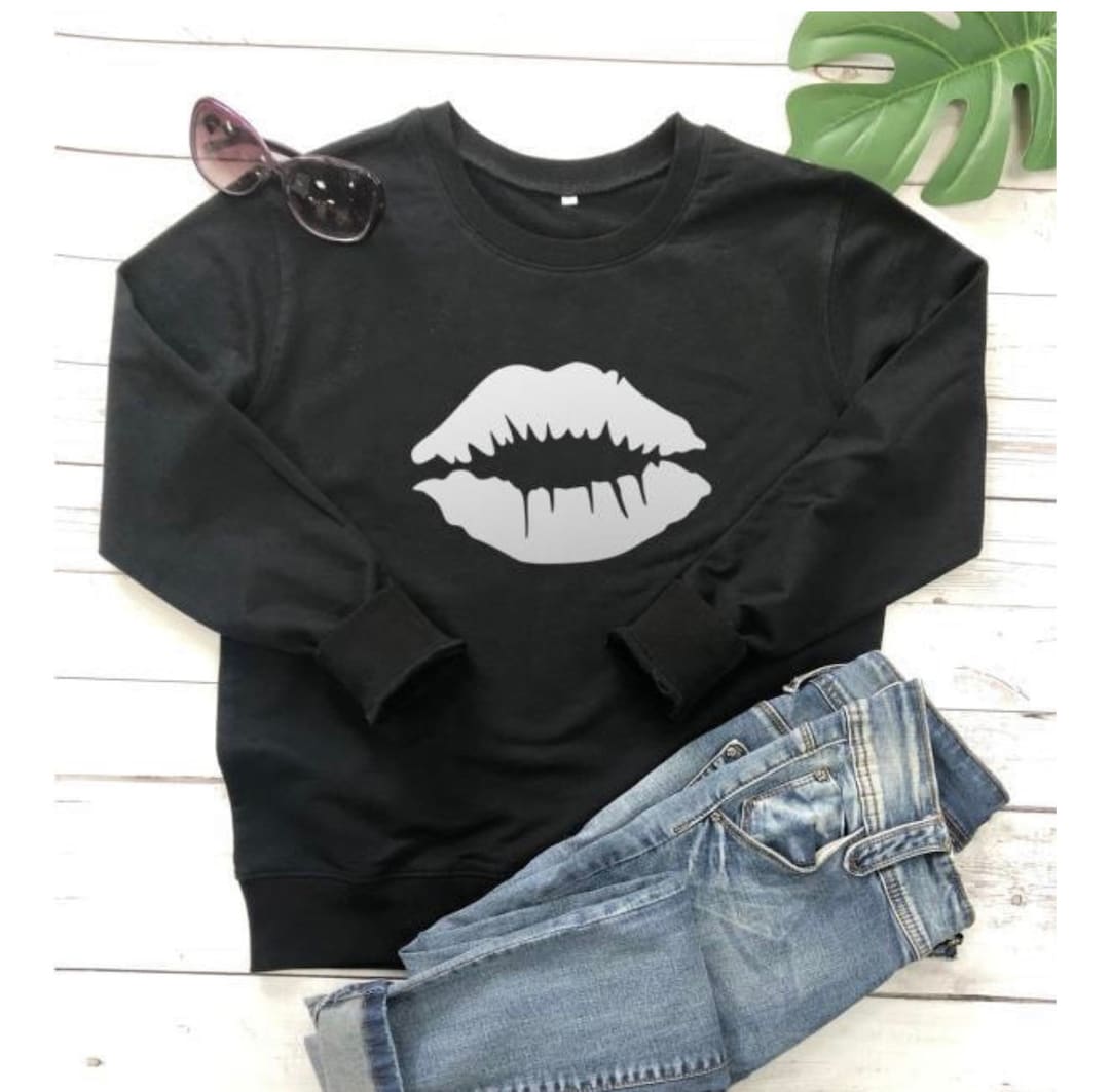 Lips Sweaters Thin Style Layering Sweatshirt Etsy