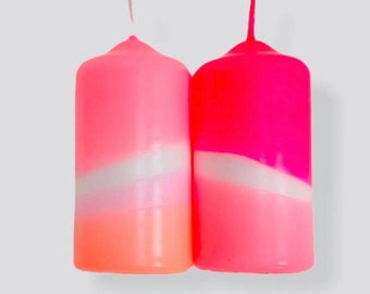 Neon hand dipped dip dye pillar candles - last minute gift idea