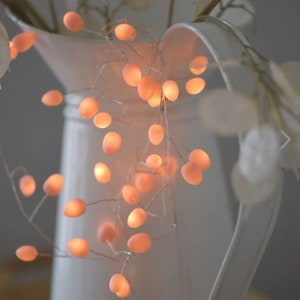 White or green or peach opaque teardrop fairy lights peach