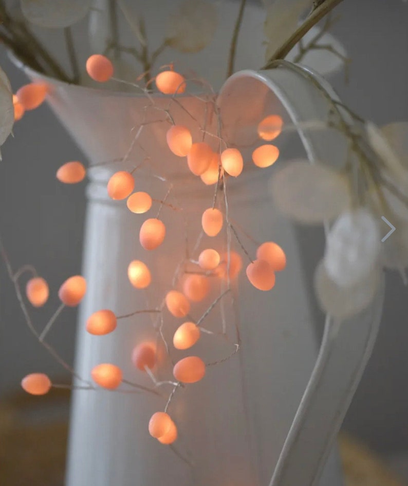 White or green or peach opaque teardrop fairy lights peach