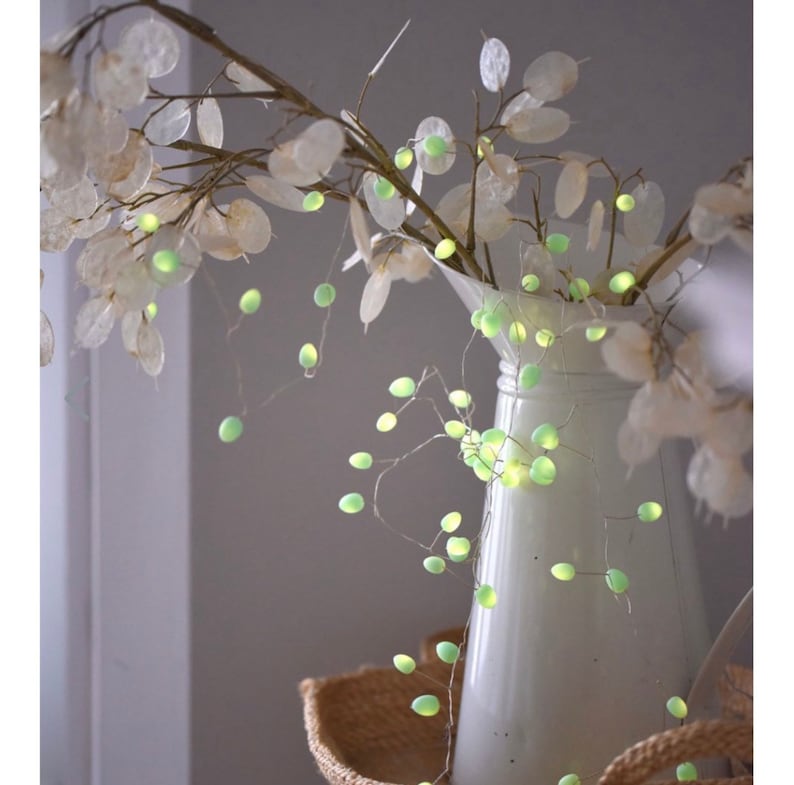 White or green or peach opaque teardrop fairy lights image 4