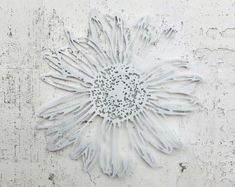 White Daisy Art, Metal Wall Art, Flower Wall Decor, 2D Metal Artwork, Floral Art, Living Room 2D Wall Hanging, New Home Housewarming Gift