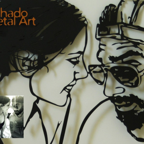 Colgante de pared de metal, silueta de metal, retrato personalizado de la foto, retrato familiar, regalos de cumpleaños para él, regalos de boda para pareja