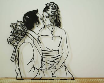 Wedding Picture Ideas, Metal Wall Art, Personalized Anniversary Gift, Romantic Gifts 2D Wall Hanging, Metal Sculpture