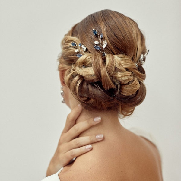 Pic à chignon mariée, Faith,  Pics chignon mariée bleu, coiffure mariage, Coiffure mariée bohème, pic à chignon strass, bleu, pic à chignon