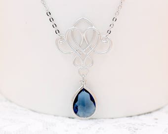 Blue bridal necklace, Blue wedding jewelry, Nila, Bridal necklace, Boho wedding jewelry, Romantic wedding jewelry, Blue jewelry, Blue necklace