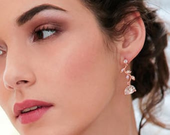 Rose gold wedding earrings, Betina, Long bridal earrings, crystal earrings, Dangling earrings
