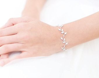 Romantic wedding bracelet with pink gold color leaf pattern, branch bracelet, Bethina, vine bridal bracelet.
